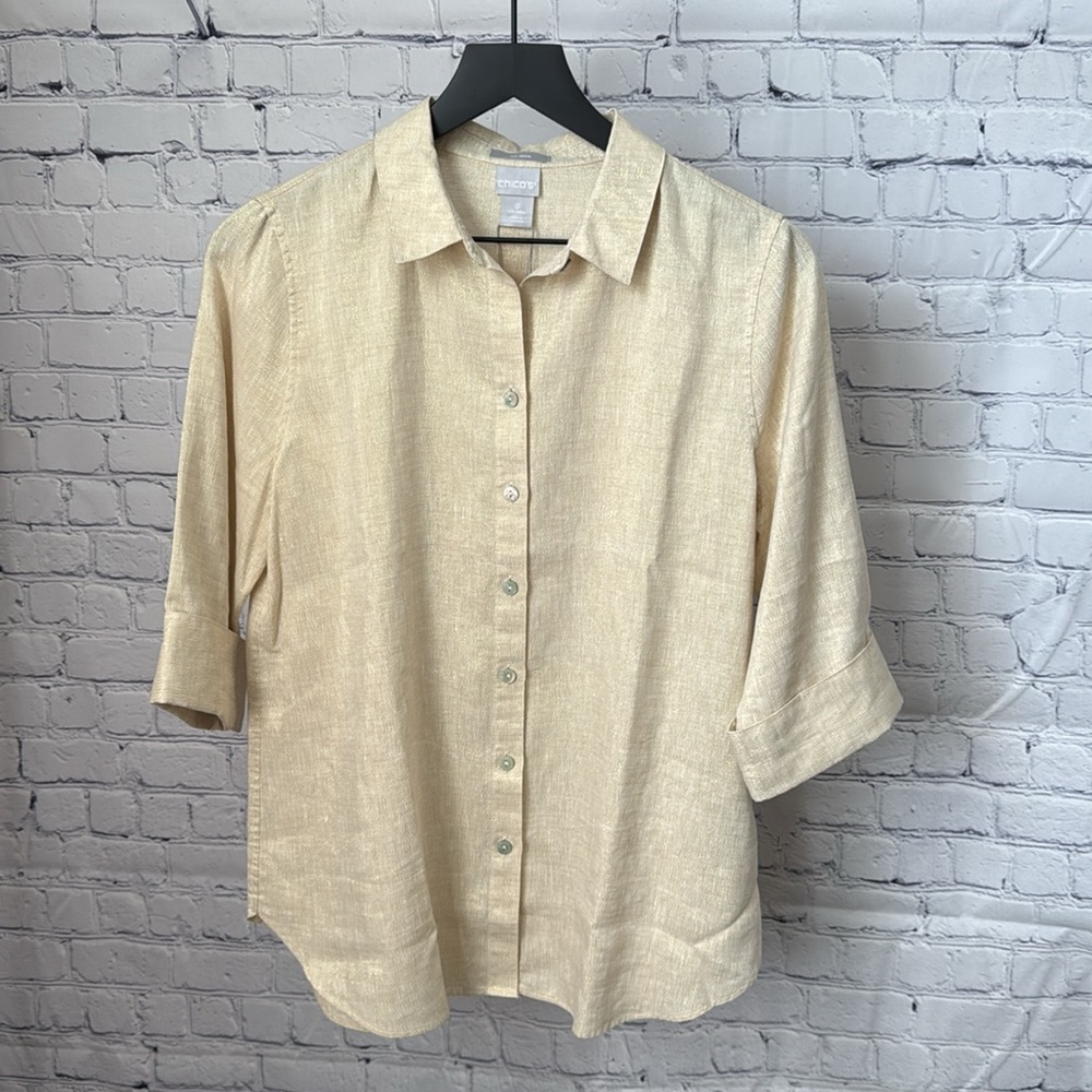 NWT Chico’s Metallic No Iron Shirt Size 0